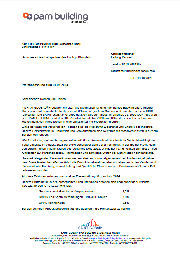 Preislistenankündigung